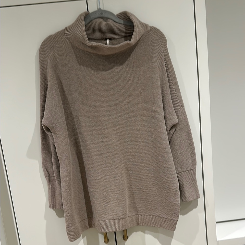 Free People Tan Ottoman Tunic Cowl Neck Sweater with Relaxed Fit